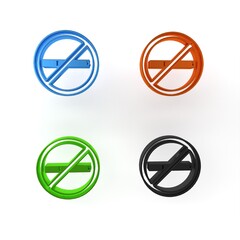 Poster - Colorful No smoking icon isolated on white background. Cigarette smoking prohibited sign. Minimalism concept. 3D render illustration