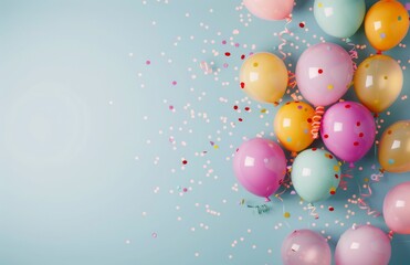 Sticker - Colorful Balloons and Confetti on Blue Background