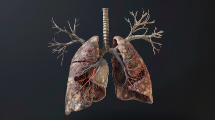 Wall Mural - A close up of a lung with red veins and a black background