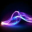 © Khansa - Neon glowing light trail, swirl wave with thunder bolt flash light. Purple and blue neon electric twirl lines. Cyber technology, fiber optic, isolated on white background