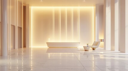 Wall Mural - A large, empty room with a white wall and a white bathtub