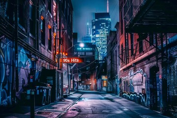 Naklejka na meble Neon-Lit Alley with Graffiti Under Night Sky