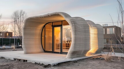 Write about the acoustical considerations in designing a 3D-printed house. Describe soundproofing materials