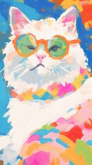 Wall Mural - Cat wearing sunglasses painting art person.