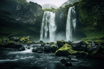 Poster - Waterfall nature landscape outdoors.