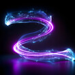 © Zeeshan - Neon glowing light trail, swirl wave with thunder bolt flash light. Purple and blue neon electric twirl lines. Cyber technology, fiber optic, isolated on white background
