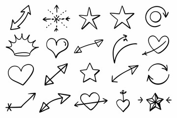 Wall Mural - set of Sketch line arrow element, star, heart shape. Hand drawn doodle sketch Vector illustration