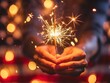 © wudu_8 - Close-up of hands holding a lit sparkler bright sparks flying