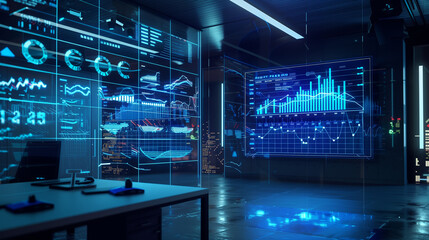 Canvas Print - stock market performance statistics virtual display in modern office, stock market economy or busine