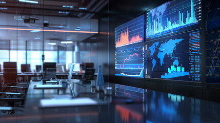 Wall Mural - stock market performance statistics virtual display in modern office, stock market economy or business analysis