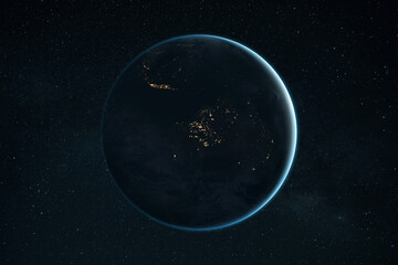 Wall Mural - beautiful night planet earth with continent australia. business and communication, concept. amazing 