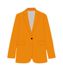 Wall Mural - Casual fashion jacket, female wearing. Stylish orange blazer, women clothes. Trendy feminine apparel in modern style. Flat vector illustration isolated on transparent background.