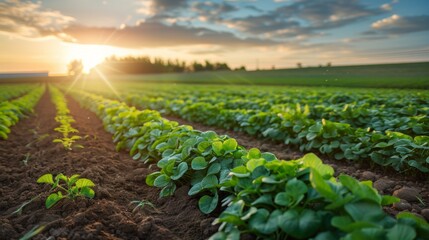 Poster - Sunset Over Lush Farm Field