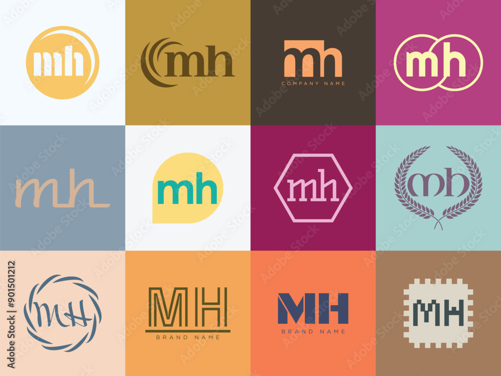 MH logo company template. Letter m and h logotype. Set different ...