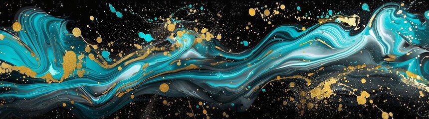 Wall Mural - Background with an abstract marbleized effect. Blue creative colors. Beautiful paint with gold accents. Banner.