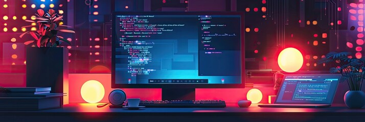 Wall Mural - software, web development, programming concept. abstract programming language and program code on sc