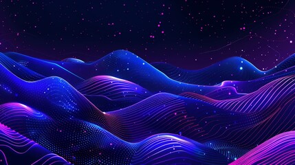 Wall Mural - Wave of particles. Visualization of big data. Abstract pink background. Rendering in 3D.