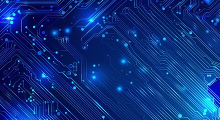 Digital internet communication on a blue background. Cyber security internet and networking concept. Hi-tech modern illustration with various technology elements. Abstract circuit board.