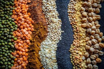 Wall Mural - Different type of raw dry legumes composition. Mix organic legume concept