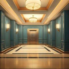 Canvas Print - Chandelier elevator hotel floor.