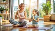 © Musarrof - Relaxed mother and daughter exercising Yoga in the morning at home.
