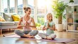 © Musarrof - Relaxed mother and daughter exercising Yoga in the morning at home.
