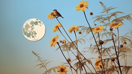 Wall Mural - A full moon is seen in the sky