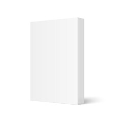 Poster - Vector mockup of standing paperback book with white blank softcover isolated. Vertical book, catalog or magazine mock up on white background. 3d illustration. Diminishing perspective.