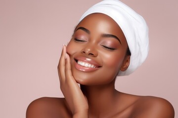 Poster - Young beautiful african american in skincare and beauty routine portrait adult photography.