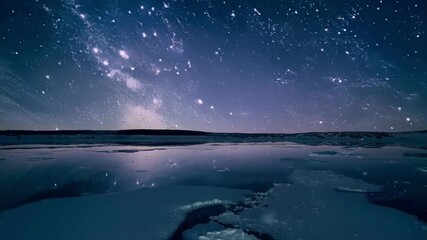 Sticker - A frozen lake under the night sky a rare and breathtaking sight that captures the essence of winter.