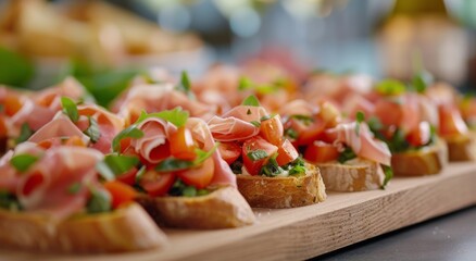 Wall Mural - Prosciutto and Tomato Bruschetta Appetizers