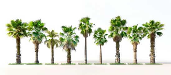 Canvas Print - A collection of green palm trees on a white background symbolizing nature ecology conservation strength endurance force and life with copy space image