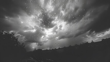 Wall Mural - Beautiful cloudy sky in a black and white photograph