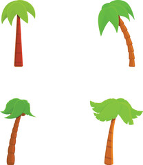 Wall Mural - Tropical palm icons set cartoon vector. Various green palm tree. Exotic plant