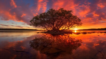 Poster - sunset over the lake