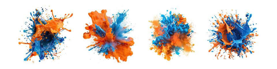 Wall Mural - volumetric explosion blot of blue orange paint hyper realistic highly detailed isolated on transparent background