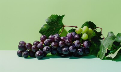 Wall Mural - Grapes on a pastel lime background