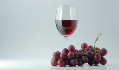 Wall Mural - Grapes on a simple white background with a glass of red wine