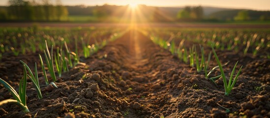 In early spring, planting onions and herbs at an agribusiness with organic agricultural land marks the start of a new planting season for agroindustry, with subsidies for farmers working on open