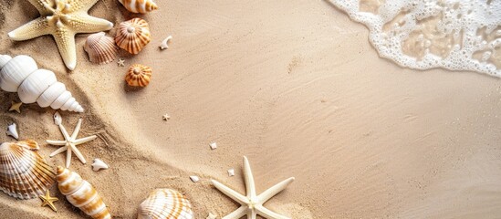 Wall Mural - Summer-themed design with a textured sandy background, ideal for advertising with a copy space image.