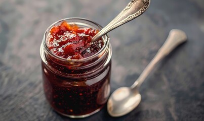 Wall Mural - Homemade apple jam in a mason jar