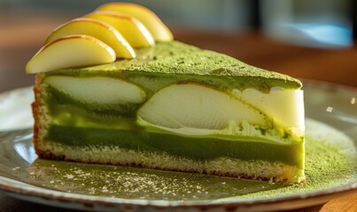 Wall Mural - Pear and matcha tea cake