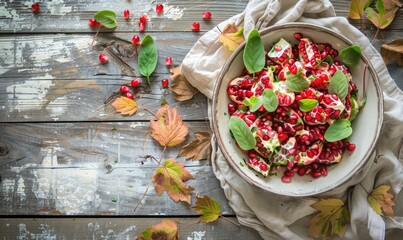 Wall Mural - Pomegranate salad on a rustic wooden table