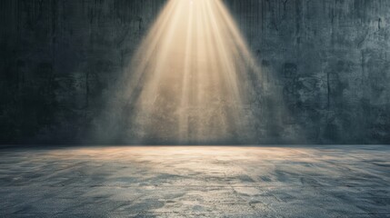Wall Mural - Light beam shining down on empty concrete room background
