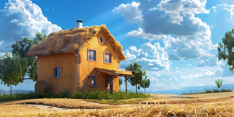 Wall Mural - straw house, ai generated.