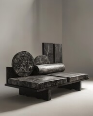 Wall Mural - a black and white marbled bench