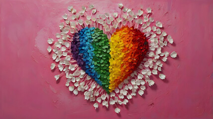 Poster - close up of colorful petals shape of a heart with lots of colors, beautiful, big heart , love for all, ai generated