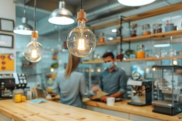 Poster - Cozy coffee shop with warm lighting and vintage decor providing a comfortable and inviting atmosphere for social interactions and relaxation.