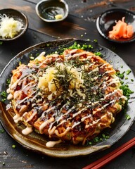 Sticker - a plate of food with chopsticks and sauce