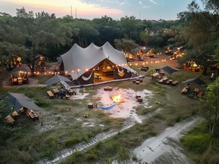 Sticker - a tent and campfire in a field